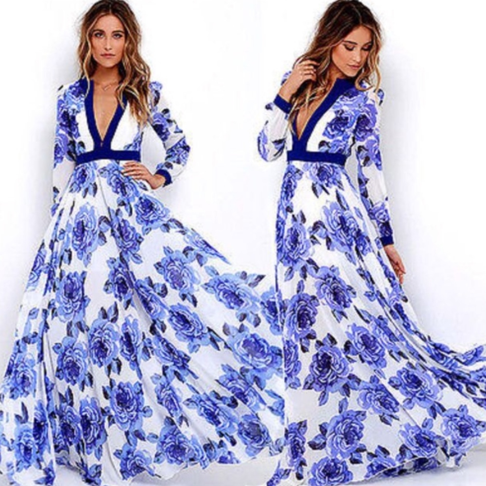 V-Neck Floral Maxi Dress